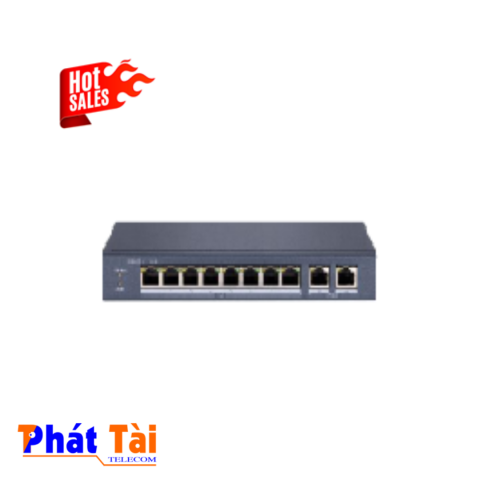 Switch mạng 8 cổng PoE, 2 cổng uplink 10/100/1000 Mbps